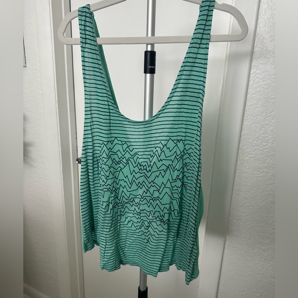 I Love H81 Turquoise Heart Striped Tank Size Small Open Back